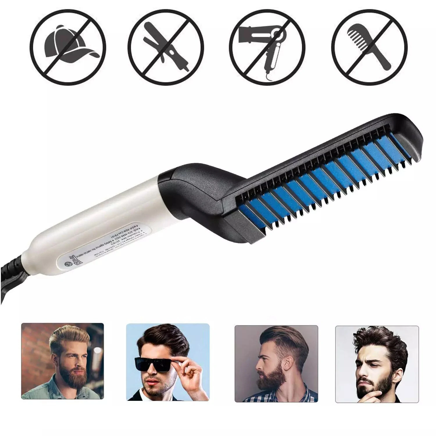 (image for) Multi-functional Electric Hair Comb Brush Beard Hair Straightener Heat Styler for Men Beard Straightening Comb Hair